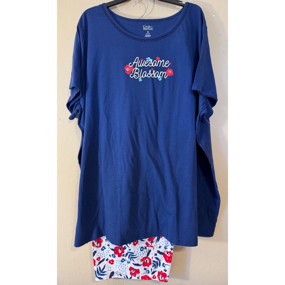 Croft & Barrow Pajama Set Women 4X Blue Floral Awesome Blossom Sleepwear 2pc NEW